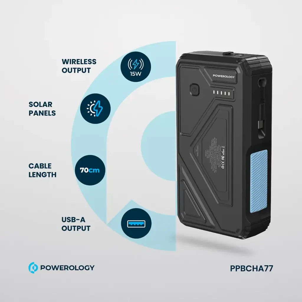 Powerology 27000mAh Solar Wireless Charging Power Bank - Black