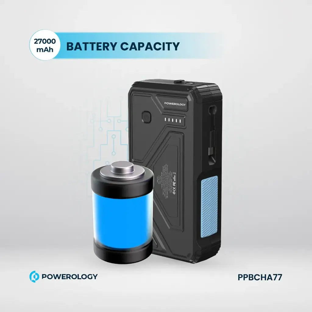 Powerology 27000mAh Solar Wireless Charging Power Bank - Black