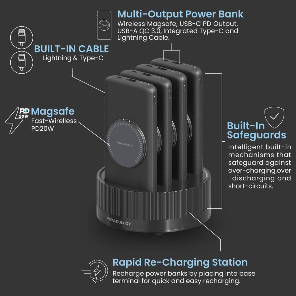 [PPBCHA2641BK] Powerology 4 in 1 Station 10000mAh PD 100W QC Wireless Power Bank (Black)
