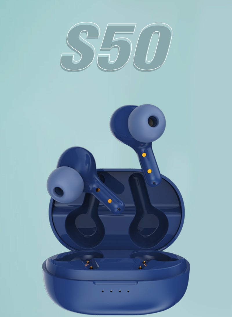 S50 Wireless Earbuds with Active Voice Assistant - 5 Hours Playtime - HiFi Stereo Sound - Bluetooth Earphones with Ultra-Low Latency - IPX5 Sweat & Splash Proof - For Exercise, Gym - Compatible with iPhone & Android (Blue)