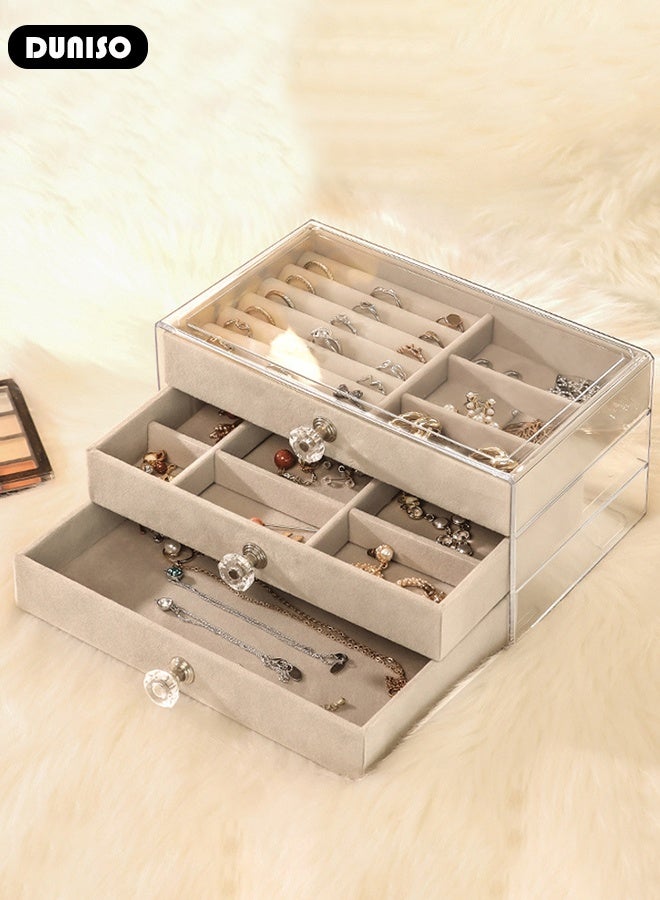DUNISO Multi-functional Jewelry Storage Boxes And Organizers for Women Girls Velvet Flannelette Earrings Rings Necklace Bracelets Jewelry Tray Storage Case