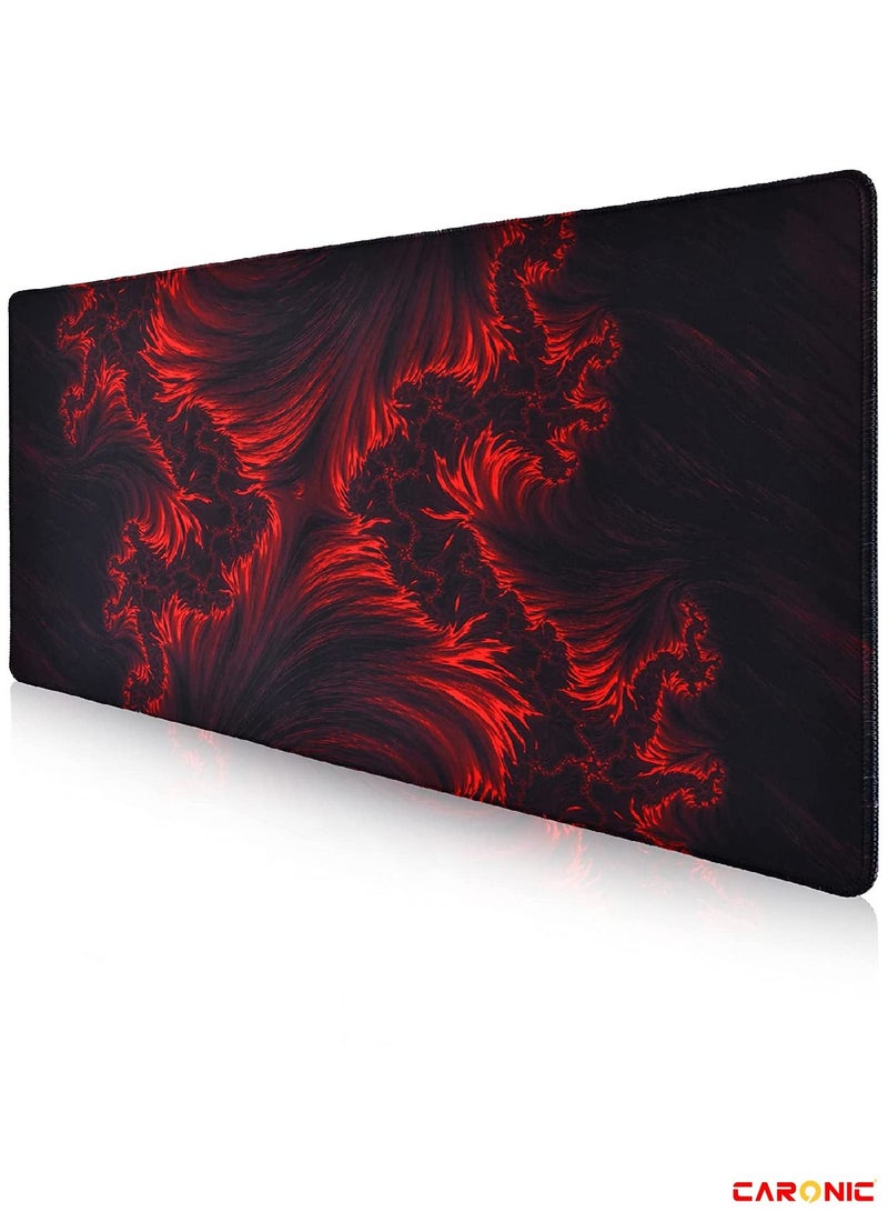 Extended Gaming Mouse Pad with Stitched Edges Durable Non-Slip Natural Rubber Base Waterproof Computer Keyboard Pad Mat For Esports Pros Gamer Desktop Office Home Red-Black