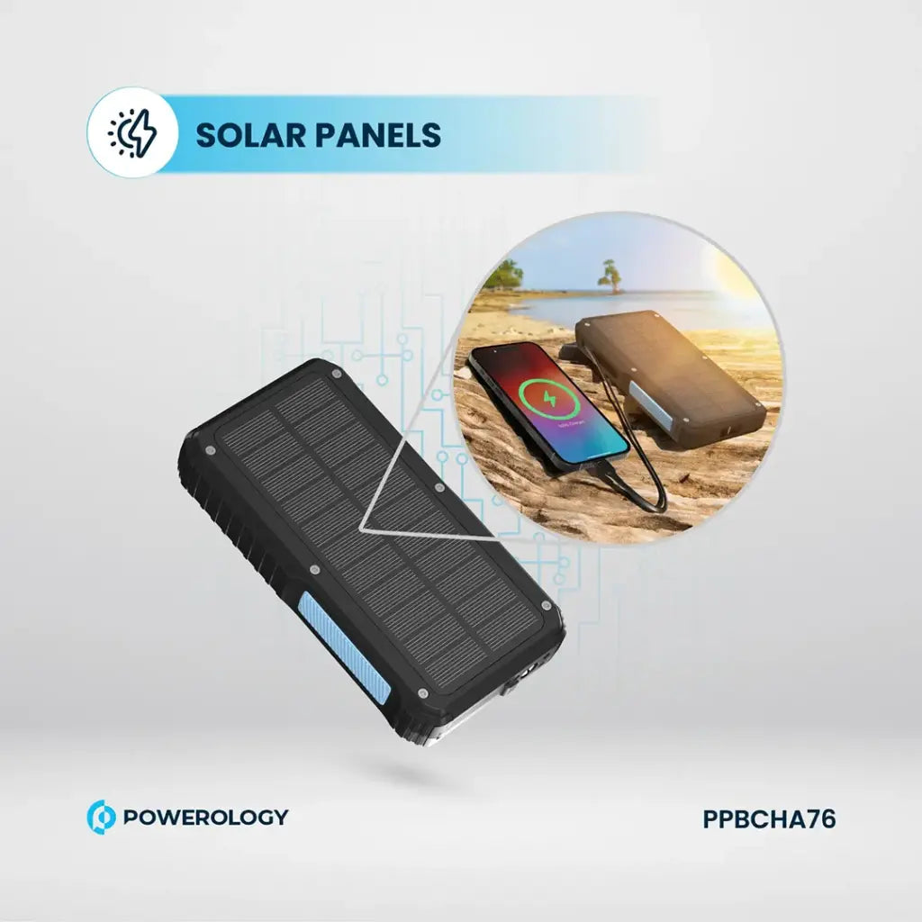 Powerology 20000mAh Solar Wireless Charging Power Bank - Black