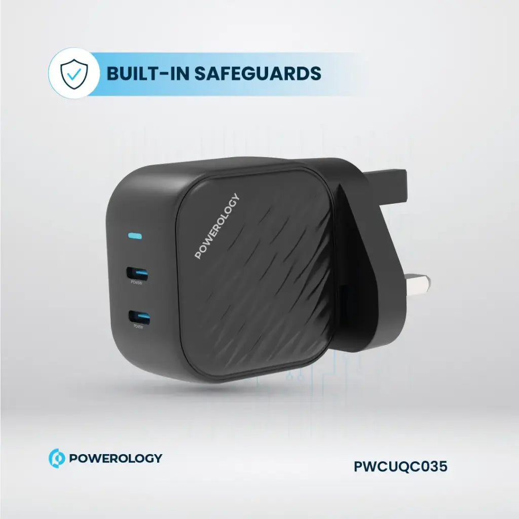 [PWCUQC035] Powerology Gan Dual USB-C Wall Charger - Black